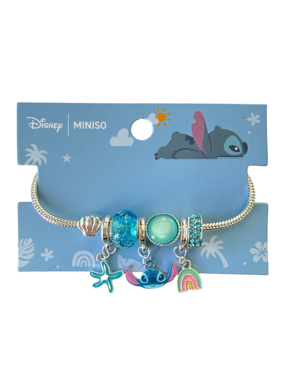 Disney MINISO Lilo & Stitch Silver Tone Charm Bracelet New Rare Tropical